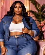 Denim plus-size fashion look
